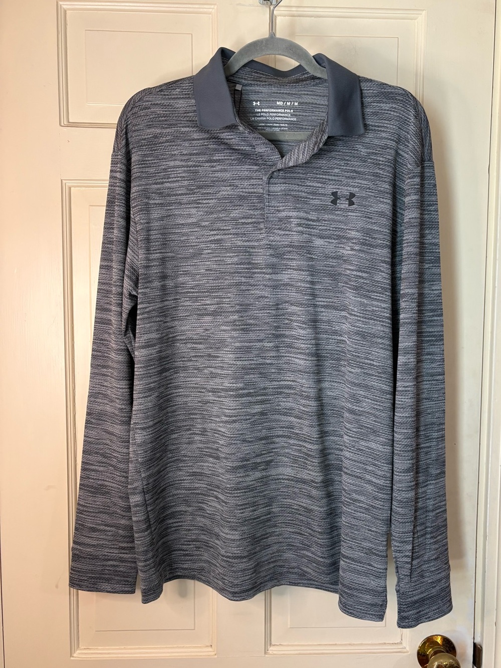 Under Armour HeatGear Men's Medium Gray Long Sleeve Performance Polo Shirt New